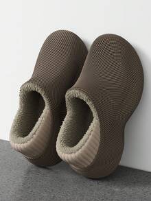 Winter Closed-Back Indoor Slippers For Men, EVA Shell, Dirt-Resistant Upper, Thick Sole, Thermal Lining, Warm, Unisex Couple Outdoor Slippers - Dark Brown - View 8