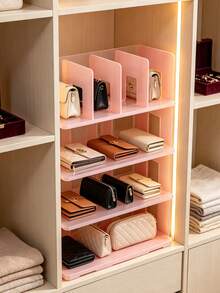 Transparent Acrylic Storage Organizer, 4 Compartments, Multi-Functional Dividers, Suitable For Handbags, Wallets, Books, Clothes, Sweaters, Towels, Applicable For Wardrobes, Bookshelves, Bedrooms, Bathrooms, Kitchens, Offices - Multicolor - View 5