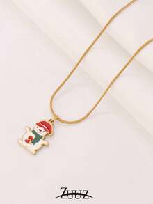 1pc Stainless Steel Enamel Santa Claus Snowman Pendant Necklace For Women Fashion Christmas Charms Necklaces Party Jewelry Gift - necklace - View 8