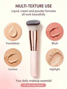 YZIMENG Flat‑Top Foundation Brush, Multi‑Function Makeup Brush For Liquid Cream Powder Cosmetics, Soft Synthetic Bristles Face Blush Contour Highlight Buffing Makeup Tool, Pink Handle Kabuki Brush For Daily Makeup - Watermelon Pink - View 7