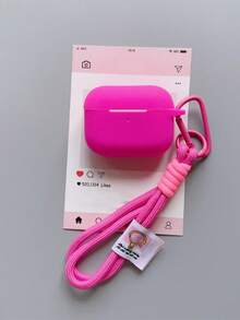 Compatible With Airpods Protective Case Minimalist Style Handmade Woven Rope Contrast Color Lanyard Bluetooth Earphone Shell, Suitable For Airpods 5 - Rose Red - View 9
