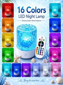 16 Color Wave Projection Night Light, USB Plug-In LED Water Ripple Projection Lamp With Remote Control, 360° Rotating Dynamic Atmosphere Light, Bedroom Home Party Decoration Gift - Multicolor - View 9