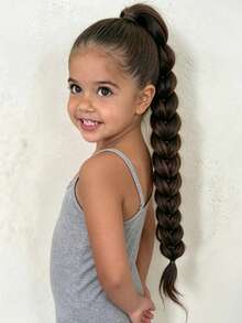 1PC 24inch Mix-Color Long Ponytail For Kids Girls Ponytail Synthetic Braided Hair Halloween Christmas - Multicolor - View 7