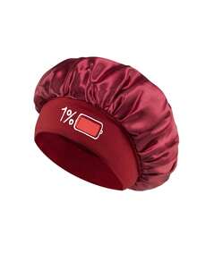 1/2/3pcs Printed Battery Power Pattern Satin Sleep Cap, Loose Elastic Band Hair Bonnet, Suitable For Hair Care, Daily Home Wear And Relaxation - Multicolor - View 13