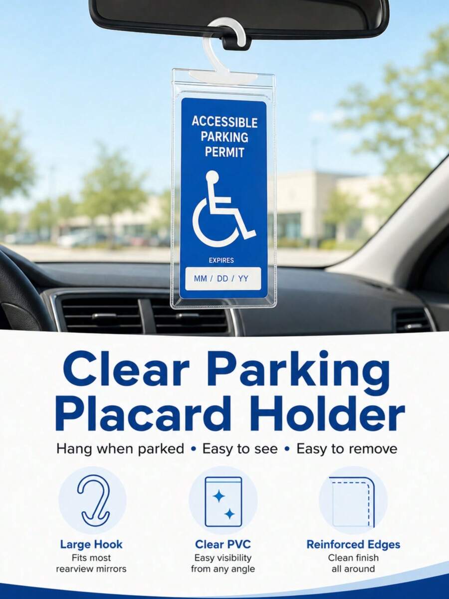 1pc Disabled Slogan Hook Bag, PVC Transparent Disabled Card Parking Slogan Storage Bag (Card Not Included) - A - View 1