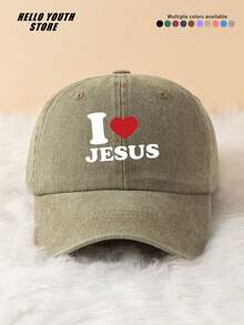 1pc "I Love Jesus" Printed Washed Baseball Cap, Fashionable & Versatile, Soft & Comfortable, Sun Protection, Sweat-Absorbent, Adjustable, Multi-Functional, Vintage Style, Suitable For All Seasons - A - View 15