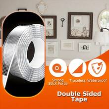 1 لفة 5M شريط نانو ثنائي الجانب، شريط لاصق PET شفاف شديد التحمل، شريط تثبيت قابل للإزالة بدون ترك أثر، تصميم شبكي قوي للمنزل والمكتب وديكور الجدران وشرائط الطاقة والتخزين ومشاريع DIY - متعدد الألوان - مشاهدة 2