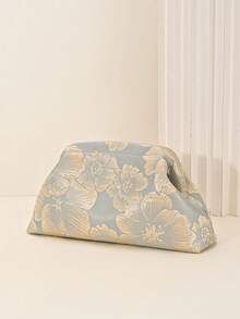 LJDCRFT Women's Floral Jacquard Clutch, Elegant Frame Clutch With Detachable Chain, Suitable For Weddings, Proms, Cocktail Parties And Formal Occasions - Blue - View 6