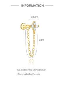 1pc 925 Sterling Silver Clover Tassel Zirconia Nose Stud, Hypoallergenic Cartilage Piercing Jewelry, Unisex Nose Ring, Suitable For Daily Wear And Gift Giving - Gold - View 8