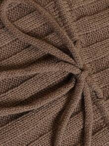 Sweater Rajut Bergaris Cokelat Musim Gugur Model Off Shoulder untuk Wanita, Pinggang Bertali, Lengan Lentera, Atasan Rajut Lembut Longgar, Pakaian Kasual Sehari-hari di Musim Gugur - Coklat - View 4