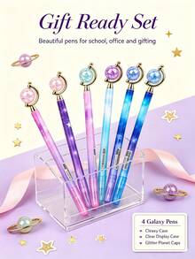 8/4/2/1pc Starry Sky Earth Ballpoint Pen,Write Like The Stars With These Sparkling Starry Glass Planet Gel Pens(Random Color) - Multicolor - View 8