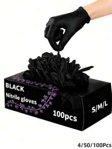 100pcs Disposable Nitrile Rubber Multi-Purpose Gloves, Durable Elastic Multi-Purpose Household Cleaning Protective Covers, Waterproof, Suitable For Kitchen, Tattoo, Hair Dye, Beauty Salon, Pet Care (Black, Pink, Blue, White, Purple) - Powder-Free, Waterproof, Ambidextrous 4/50/100pcs - Black - View 12