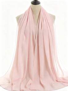 Polyester Solid Color Scarf Long Gauze Scarf Women's Decorative Large Shawl Neck Warmer Solid Color Casual Polyester (Polyester) - Baby Pink - View 2