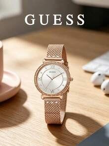 GUESS Luxury Ladies Quartz Wrist Watch,Rose Gold Mesh Band,Crystal Rhinestone Bezel,Roman Dial,Elegant Accessory Gift For Women Daily Party W1289L3 - Rose Gold - View 8