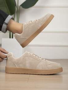 Men's Low-Top Lace-Up Casual Sneakers With Contrast Color Design, Suitable For All Seasons, Daily Wear, Commuting And Outings - Khaki - View 3