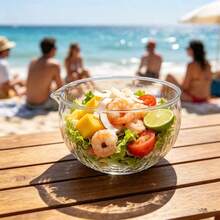 Ribbed Glass Mixing Bowl With Spout, Clear Transparent Glass Bowl For Salad Beverage Dessert. - White - View 2