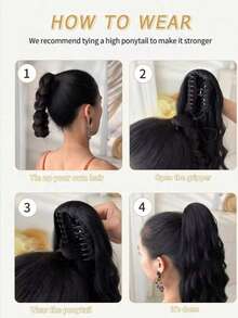 16 Inch Short Wavy Ponytail Synthetic Hair Extension Clip-In Ponytail Wig For Women Daily Voluminous Ponytail (Black) - Multicolor - View 6