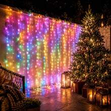 Atmospheric Battery-Powered LED Curtain String Lights, No Complex Wiring Required, 3 Light Colors Available: Colorful, Warm White, Pure White, Dense LED Beads With Hanging Curtain Design, Soft And Delicate Light With Rich Layers, Multiple Light Modes For Free Switching And Adjustment, Suitable For Bedroom Bay Windows, Floor-To-Ceiling Windows, Eaves, Pergolas, Gazebos, Patios And Terraces - Battery-operated Curtain Lights - View 8