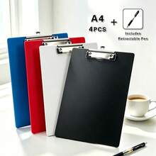 A4 Plastic Clipboard With Metal Clip, Writing Pad Folder Board, 2pcs/4pcs Optional, Includes Retractable Pen, Student Teacher Home Office Campus Document Storage Stationery - Sets - View 16