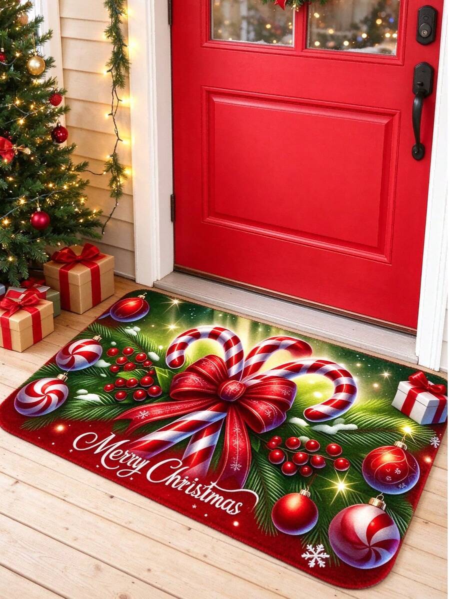 1pc Red & Green Butterfly Doormat, Christmas, Welcome Mat, Outdoor Doormat, Kitchen Rug, Home Decor, Front Door Mat, Area Rug, Garden Rug, Washable Rug - Multicolor - View 1