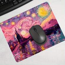 Pink Starry Night Square Mouse Pad Oil Painting Small Mousepad Multicolor Desk Accessories, Stitched Edge Non‑Slip Rubber Base 9.4x7.8 Inches Desktop Protector Computer Desk Mat Laptop Keyboard Pad For Home Office School Gaming - View 2