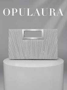 OpulAura 歐美女款時尚閃亮水鑽晚宴包，奢華亮面鑽石手拿包，優雅手提包，適合舞會、派對、雞尾酒會、生日派對，可搭配晚禮服，適合作為生日禮物、新娘手拿包 - 銀色 - 查看 2