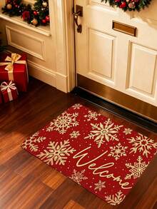 1pc Christmas Gold Snowflake Pattern Kitchen Mat, Soft Comfortable Thick Fabric With Good Foot Feel, Easy To Clean And Washable, Foldable Easy Care Carpet Mat, Suitable For Kitchen, Dining Room, Kitchen Carpet, Laundry Room Mat, Bathroom Carpet, Welcome Mat, Kitchen Carpet, Small Mat, Fashion Home Decor, Christmas Home Gift Welcome Mat, Christmas Home Decoration Foot Mat - Multicolor - View 3