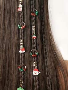10pcs Christmas Decoration Hair Accessories Bohemian Y2K Hip Hop Style Hair Clips Christmas Holiday Party Hair Rings Braid Rings - Multicolor - View 1