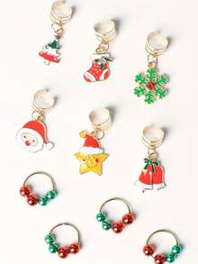 10pcs Christmas Decoration Hair Accessories Bohemian Y2K Hip Hop Style Hair Clips Christmas Holiday Party Hair Rings Braid Rings - Multicolor - View 7