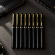 Set 8 Pulpen Bisnis Hitam & Emas, Bodi Hitam Doff dengan Aksen Logam Emas, Pulpen Gel Tarik Halus untuk Kantor, Tanda Tangan, Pelajar, Latihan Ujian, Hadiah Bisnis - Set - View 1