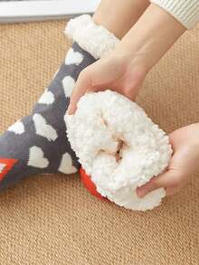 1 Pair Women's Fuzzy Socks, Thick Fleece Mid-Calf Socks, Christmas Gift For Women In Autumn And Winter - Orange - View 2