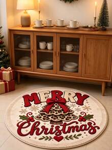 1pc Cream Leopard Print Christmas Tree Merry Christmas Round Rug, Christmas Style, Christmas, Door Mat, Small Rug, Welcome Mat, Carpet, Floor Mat, Outdoor Door Mat, Kitchen Rug, Front Door Mat, Area Rug, Outdoor Mat, Home Decor, Area Carpet, Garden Rug, Washable Rug - Multicolor - View 3