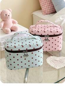 Cute Polka Dot Makeup Bag, Foldable Storage Bag, Large Capacity Travel Cosmetic Bag With Handle, Waterproof Portable Storage Box, Suitable For Women, Bag, Makeup Bag, Beauty Storage, Storage, Cosmetic Storage Box, Suitable For Travel And Daily Use. - Multicolor - View 5