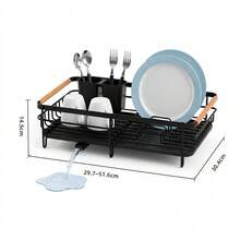 No Brand Iron Black Adjustable Dish Drying Rack With Rotatable Drainage Spout And Removable Drip Tray, Extendable Kitchen Sink Drainer With Utensil Holder For Plates Cups Cutlery - View 3