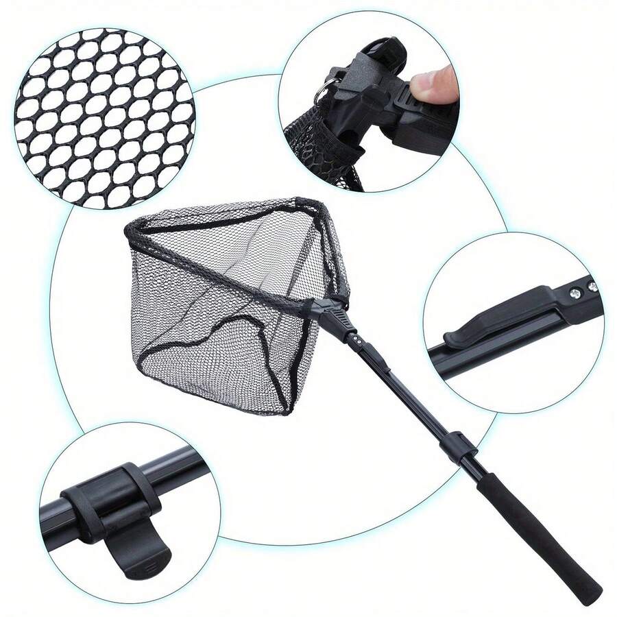 Set Jaring Pancing & Tang Penjepit Ikan 3 Buah, Jaring Pancing Lipat Portabel 80cm/105cm/125cm dengan Tiang Teleskopik, Jaring Pancing Tahan Lama dari Baja Tahan Karat, Tang Penjepit Ikan dari Baja Tahan Karat, Alat Pelepas Kail, Pembuka Cincin, Perlengkapan Penjepit Ikan