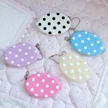 Cute Polka Dot Mini Hard Shell Oval Coin Purse With Bead Chain Keychain, Portable Small Storage Bag For Earphones, Lipstick, Cards, Y2K Sweet Bag Charm For Girls - A - View 6