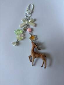 Deer Shaped Keychain Pendant, Lace Pearl Bow Bag Charm, Backpack Hanging Chain With Red Gemstone, Y2K Girl Style Keychain Gift - Multi-color B - View 13