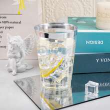 10pcs Silver Cups, 6.76oz Clear Cups With Silver Trim, Silver Beer Cups, Hard Cups For Party, Premium Silver Rimmed Cups, Perfect For Weddings And Parties - Silver - View 7