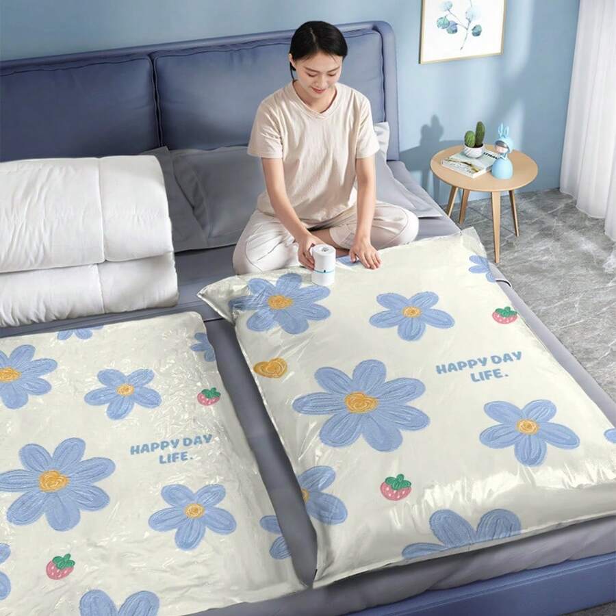 1pc/3pcs Thickened Leak-Proof Vacuum Compression Bags, Orchid Design Home Clothing & Quilt Storage Bags - Multicolor - View 1