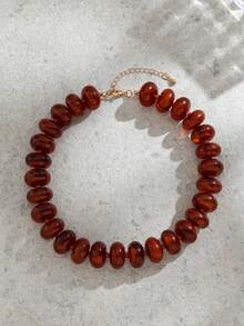 1件復古波希米亞風壓克力珠飾項鍊，大尺寸扁平仿石珠，適合女性約會、派對、日常配戴 - 棕色N1472 - 查看 4