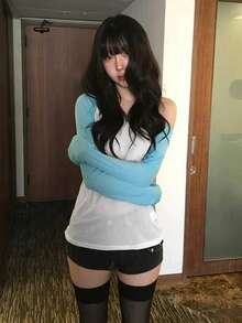 Women's Colorblock Raglan Long Sleeve Casual Versatile T-Shirt - Blue and White - View 3