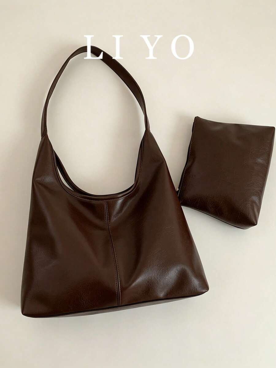 Minimalist Women's Shoulder Bag, Commuter Versatile 2 Pieces Set Mother-Daughter Bag, Premium Texture Crescent Bag