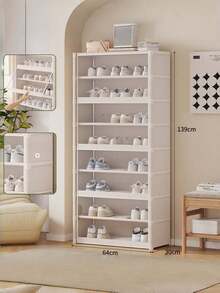 1 Pack Multi-Layer Sturdy Clear-View Shoe Storage Cabinet, Modern Neutral Color Vertical Dust-Proof Freestanding Shoe Organizer For Hallway Bedroom Closet, Christmas Thanksgiving Home Organization Gift - Multicolor - View 11