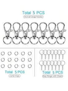 [Iron Material Keychain Making] 20_40_60_10 Keychain Making Kit, Zinc Alloy And Iron Material, With Rotating Hook - Keychain + Key Ring + Jump Ring - View 9