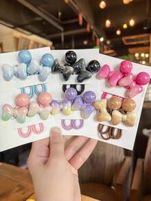 6pcs Cartoon Gradient Bow Hair Ties, Colorful Beaded Elastic Hair Bands, Cute Versatile Hair Accessories, High Elasticity Ponytail Hair Clips, No Damage, Firm Hold, Suitable For Daily Use, Random Colors - Multicolor - View 2