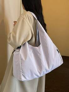 New Solid Color Casual Large Capacity Multi-Pocket Nylon Shoulder Bag, Slouchy Relaxed Minimalist Versatile Unisex Tote Bag, Lightweight Durable Water-Resistant, Suitable For Daily Work Commute Shopping Street Stroll Student Class Vacation Travel Women's Bag - Multicolor - View 4