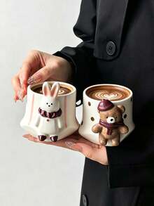 1pc Sunny Garden 3D Bear/Rabbit Hand-Held Mug, Luxury Exquisite Handmade Art Mug, Couple Cup, Creative Design Coffee Cup, Unisex Cup, Fun Cup, Perfect Gift - Multicolor - View 4