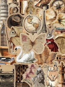 60Pcs Vintage World Travel Stickers, Retro Antique Architecture Globe Rabbit Butterfly Pattern Decals, Aesthetic DIY Craft Stickers For Journaling Scrapbooking, Tumbler, Laptop, Luggage, Phone Case Decoration - 60pcs - View 7