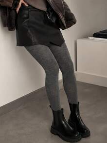 1 Pair Vintage Grey Textured Tights, Plus Size, Opaque Warm Pantyhose For Autumn/Winter - Multicolor - View 2