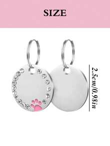 Personalized Diamond-Studded Paw Print Dog Tag, Round Pendant Engraved With Your Pet's Name, Set With Synthetic Diamonds, Suitable For Cat/Dog Collars, Prevents Pets From Getting Lost, Pet ID Tag, Pet Identification Tag - Multicolor - View 2